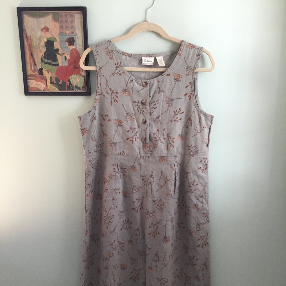 Vintage Linen Botanical Print Maxi Dress Jumper